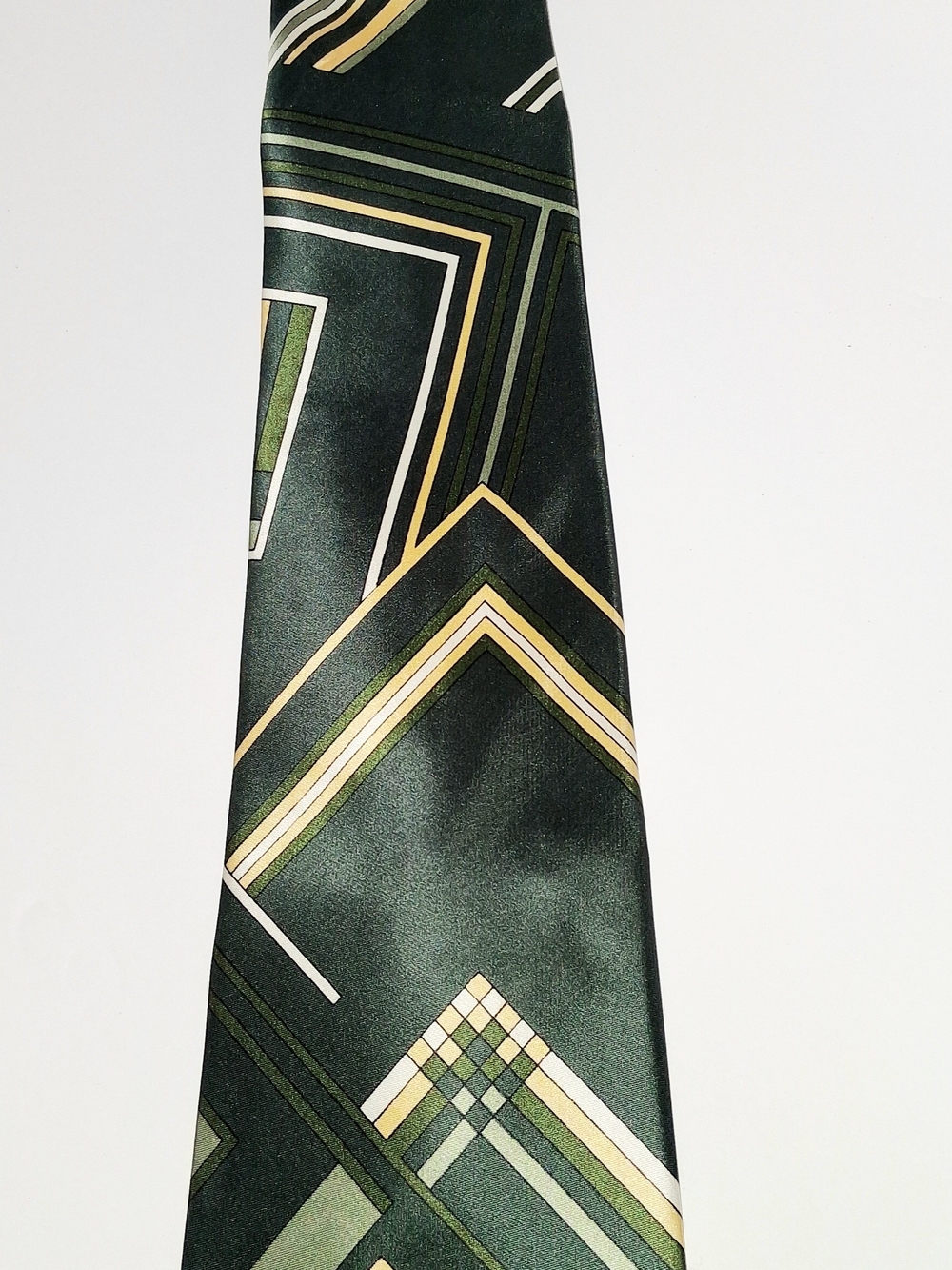Wembley Dark Green Geometric Tie with Yellow and White Stripes